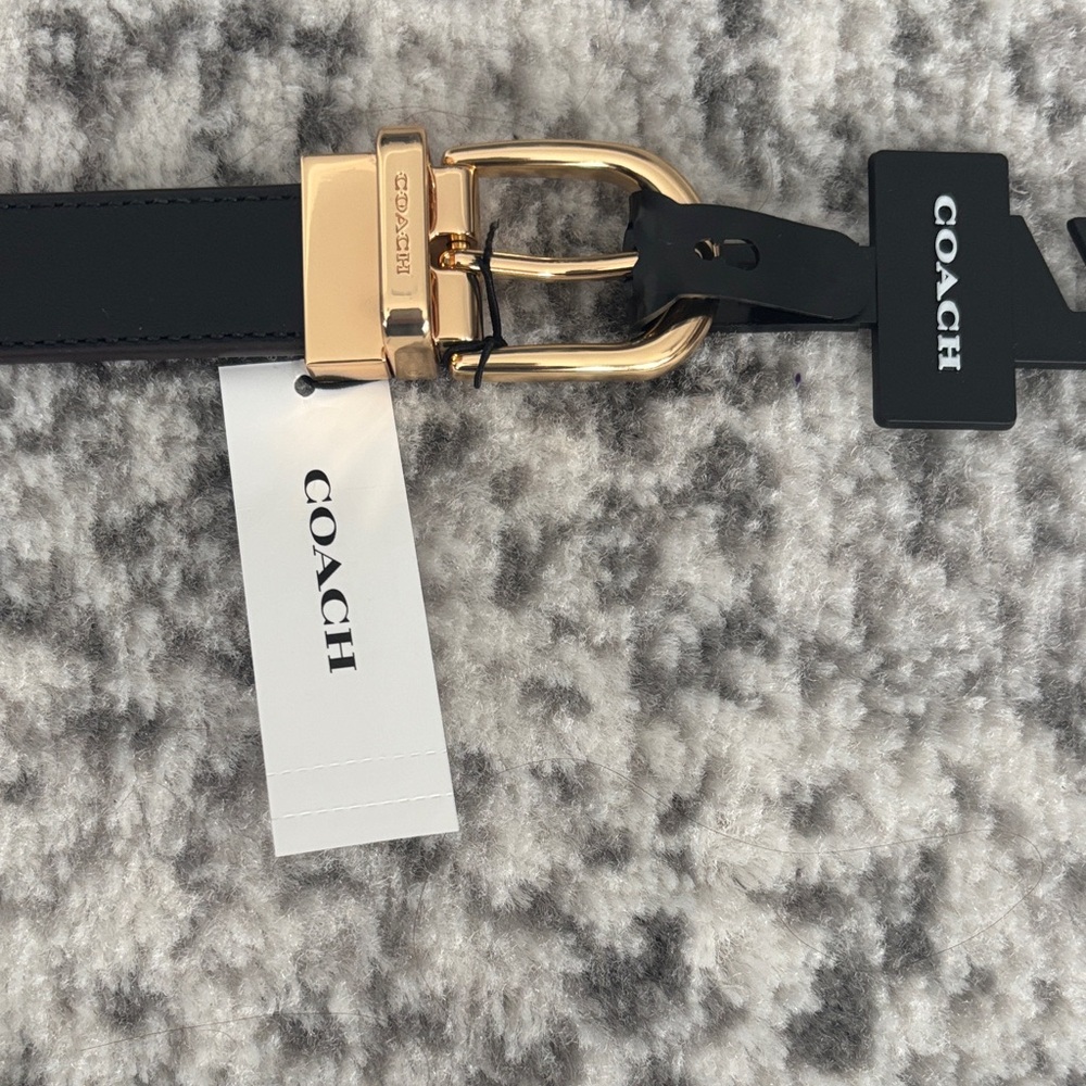 Coach Black Leather Belt with Gold Buckle